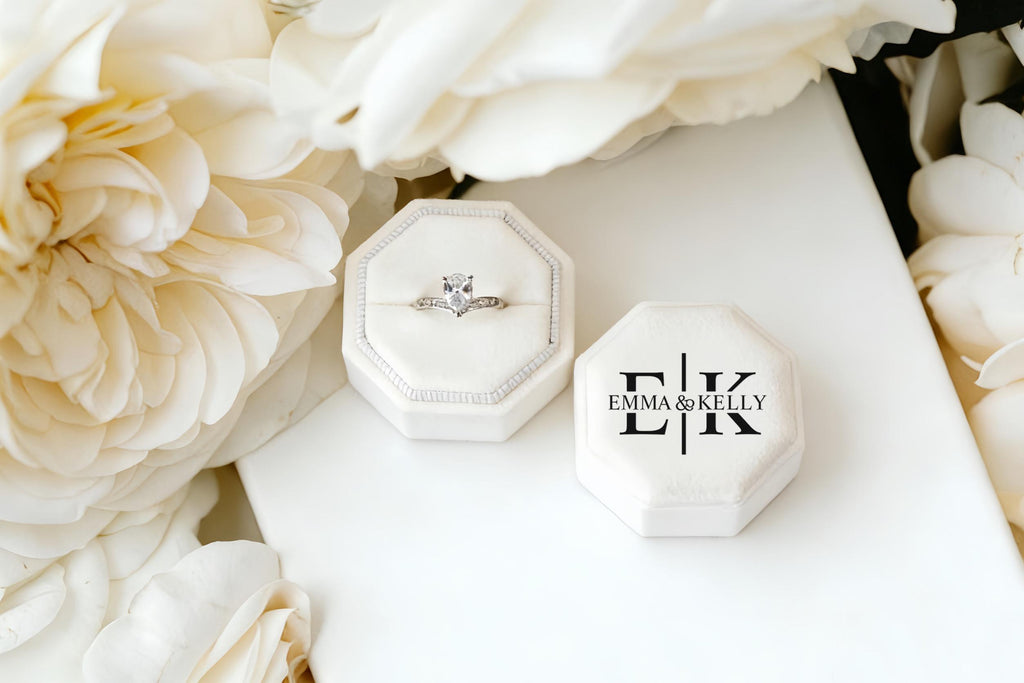 Triple Slot Velvet Ring Box, Personalized Velvet Ring Box, Engagement Ring Box, Wedding Ring Box, Proposal Ring Bearer, Monogram Ring Box