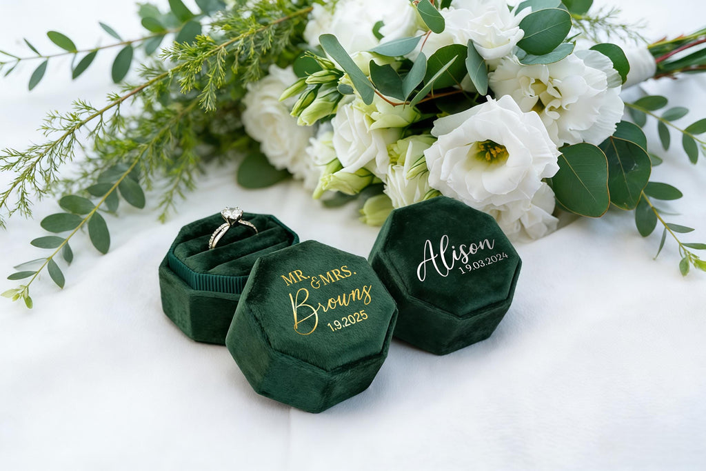 Triple Slot Velvet Ring Box, Personalized Velvet Ring Box, Engagement Ring Box, Wedding Ring Box, Proposal Ring Bearer, Monogram Ring Box