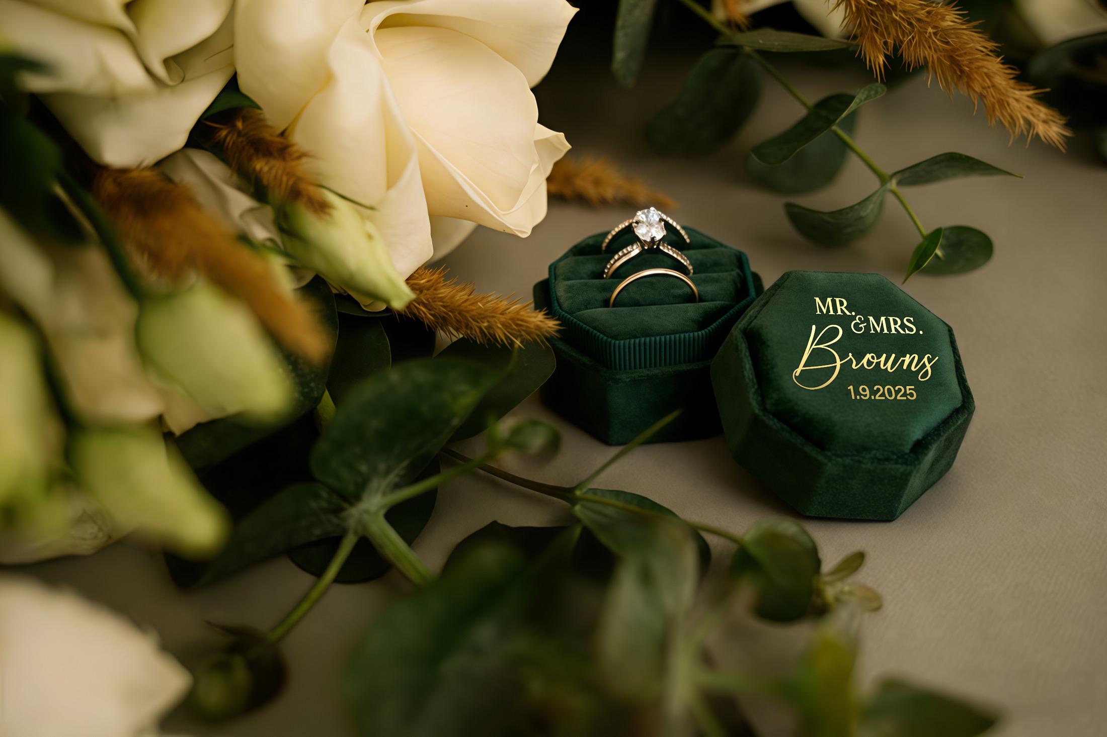 Triple Slot Velvet Ring Box, Personalized Velvet Ring Box, Engagement Ring Box, Wedding Ring Box, Proposal Ring Bearer, Monogram Ring Box