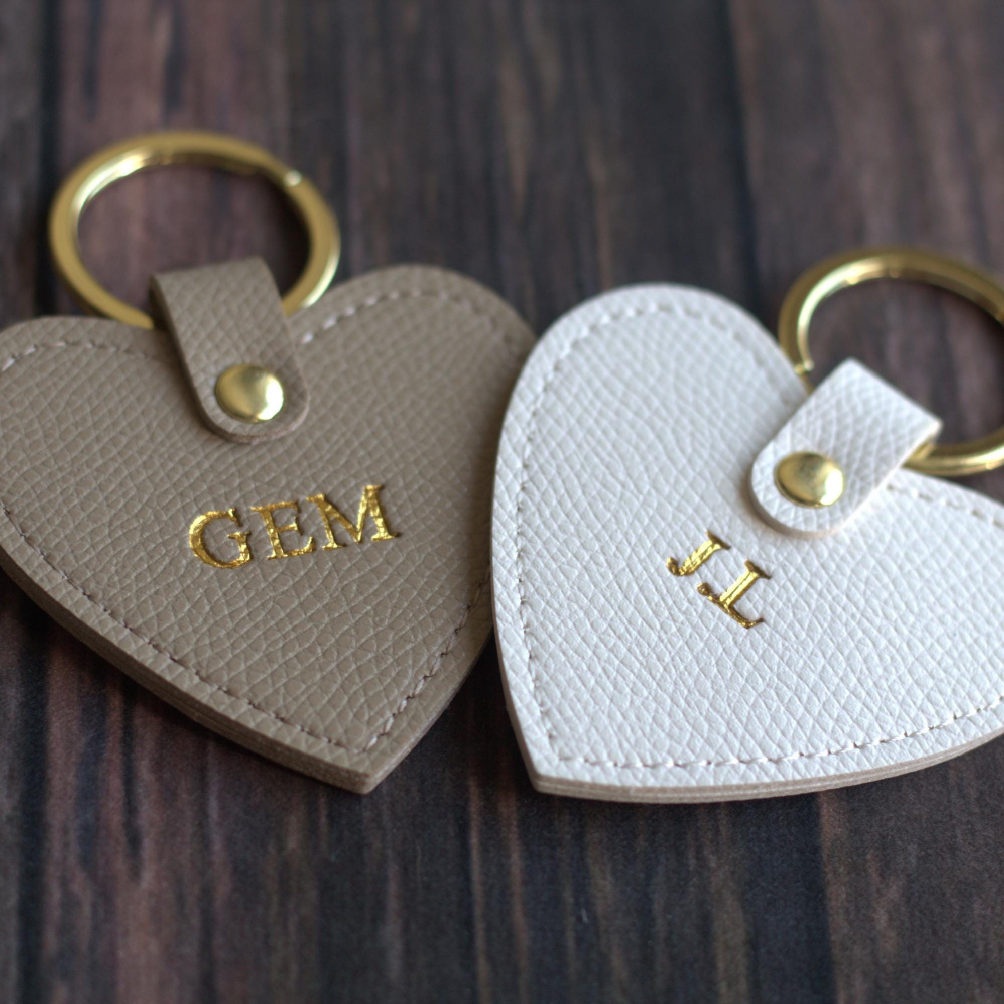 Personalised Heart Keyring, Custom Initials PU Leather Keychain | Monogram Key Ring Gift for Her, Valentines, Mum Gift, New Home, Car Keys