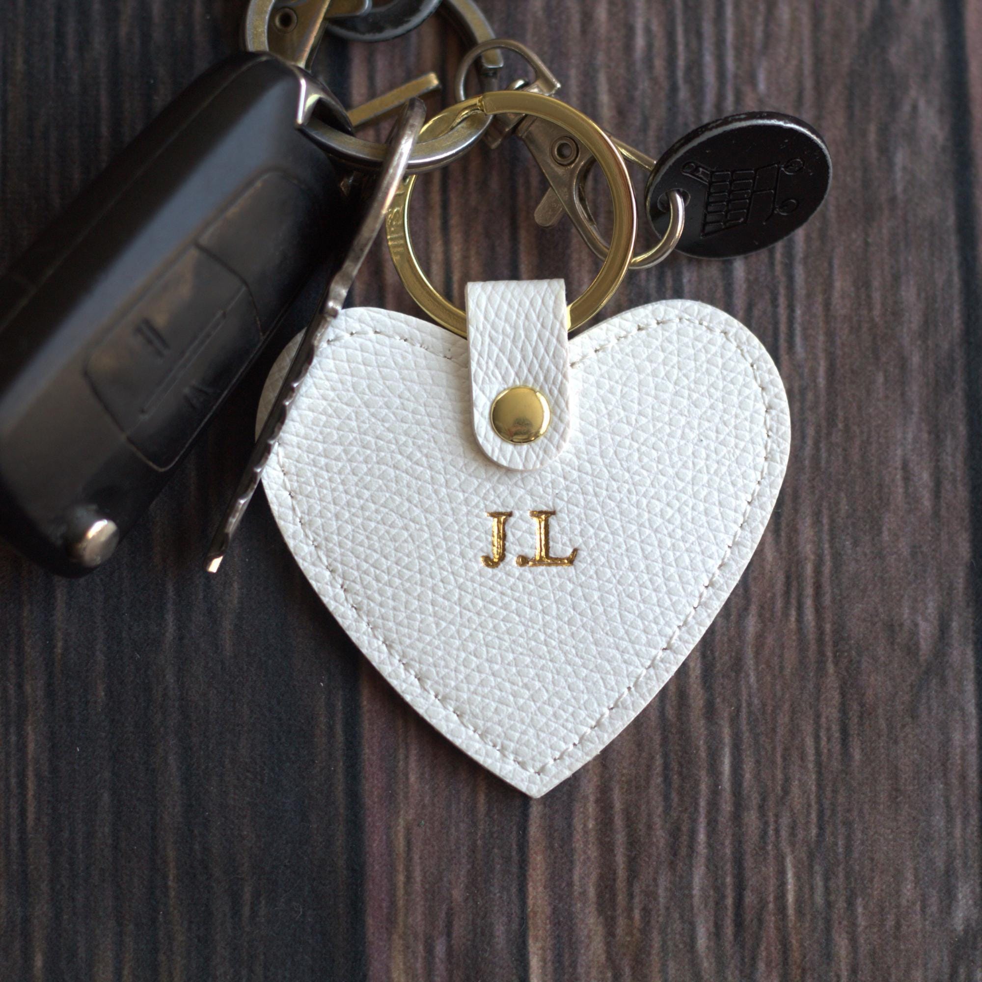 Personalised Heart Keyring, Custom Initials PU Leather Keychain | Monogram Key Ring Gift for Her, Valentines, Mum Gift, New Home, Car Keys