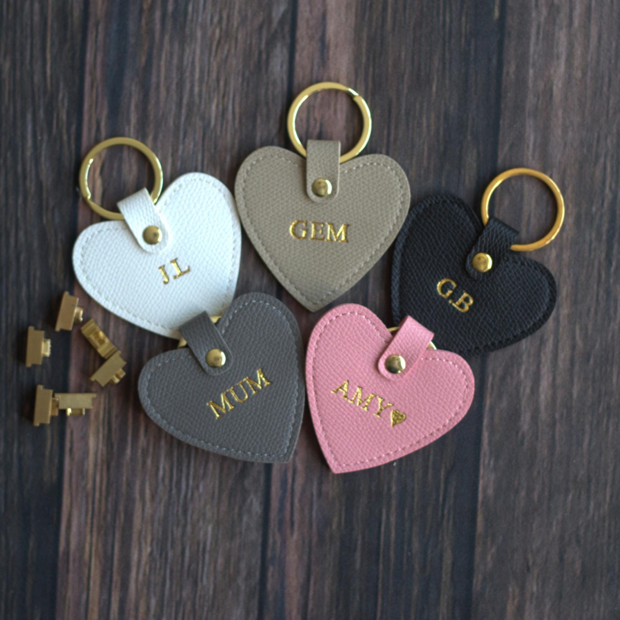 Personalised Heart Keyring, Custom Initials PU Leather Keychain | Monogram Key Ring Gift for Her, Valentines, Mum Gift, New Home, Car Keys