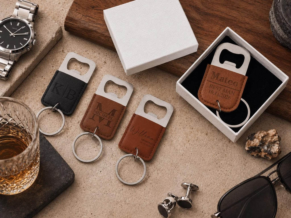 Personalized Leather Keychain Bottle Opener, Custom Groomsmen Gift, Engraved Bottle Opener Keychain, Best Man Gift, Wedding Party Favor