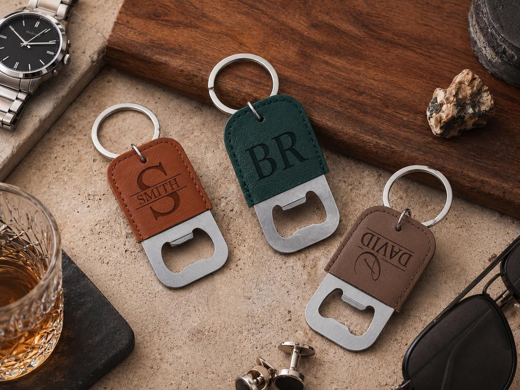 Personalized Leather Keychain Bottle Opener, Custom Groomsmen Gift, Engraved Bottle Opener Keychain, Best Man Gift, Wedding Party Favor