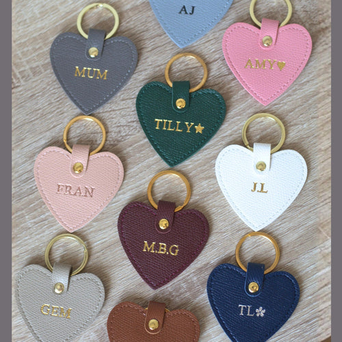 Personalised Heart Keyring, Custom Initials PU Leather Keychain | Monogram Key Ring Gift for Her, Valentines, Mum Gift, New Home, Car Keys