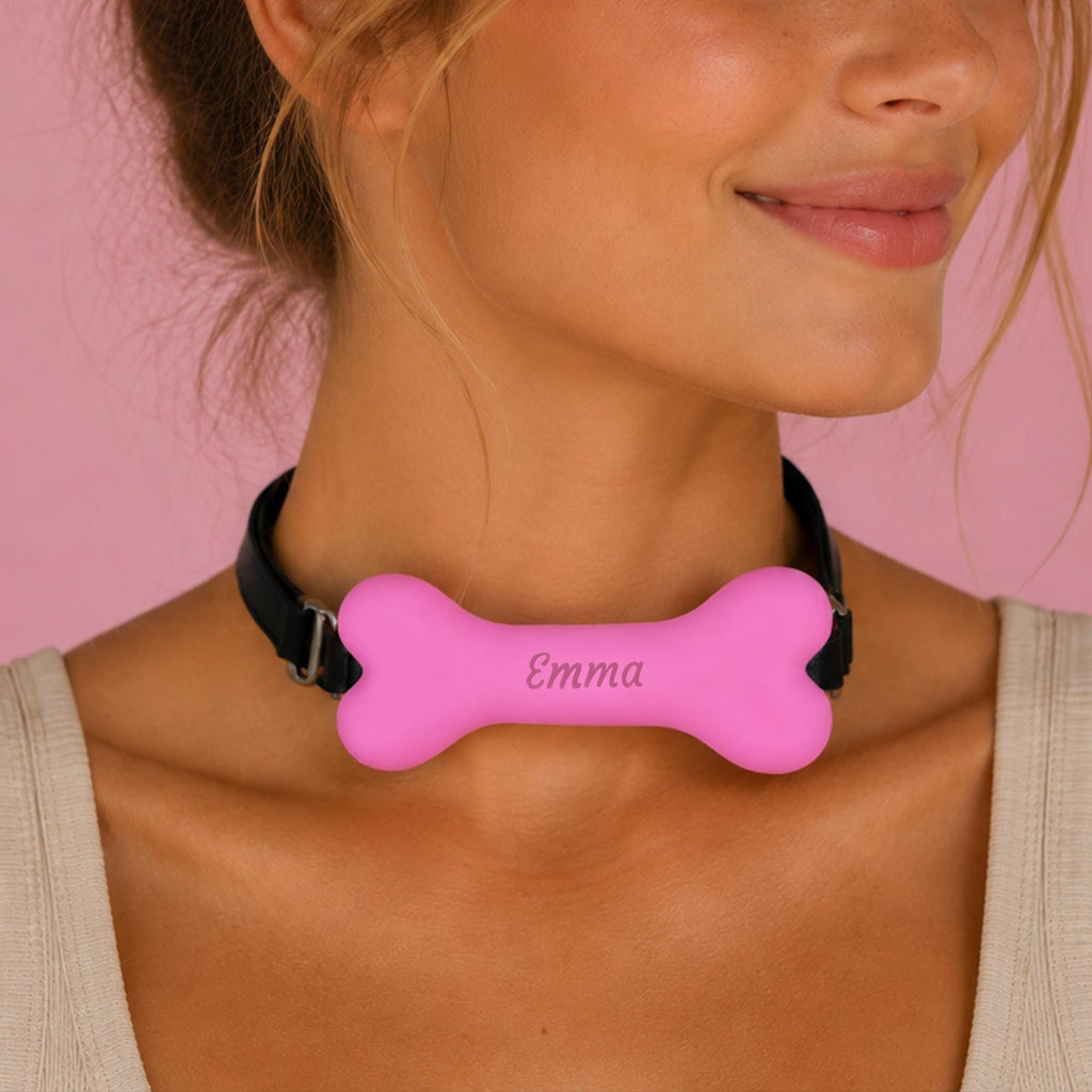 Personalized Bone Choker, Custom Gothic Punk Vegan Leather Collar, Silicone Pendant Jewelry