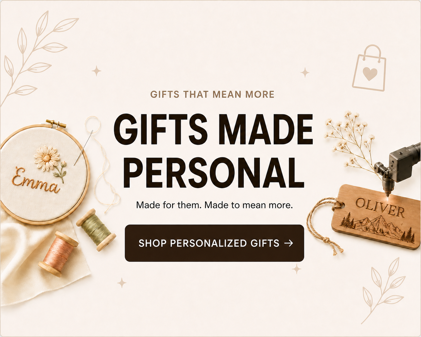 Personalized embroidery and laser-engraved gifts made with care